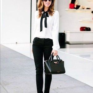 NEW Zara Bib Front Shirt with Bow Detail - Large